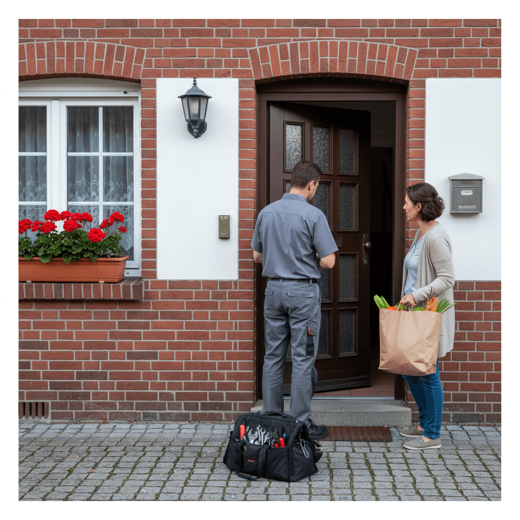 Professioneller Techniker bei der Arbeit an einer Tür, Symbolbild für Schlüsseldienst